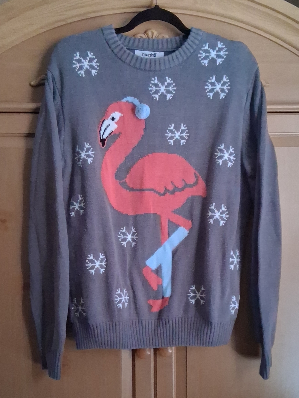 Imagin8 Gray Sweater with Pink Flamingo